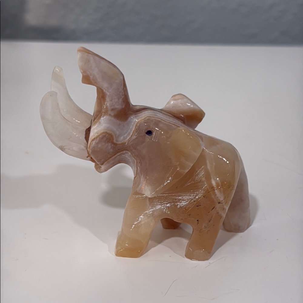 Hand Carved Onyx Elephant Trunk Up Sculpture